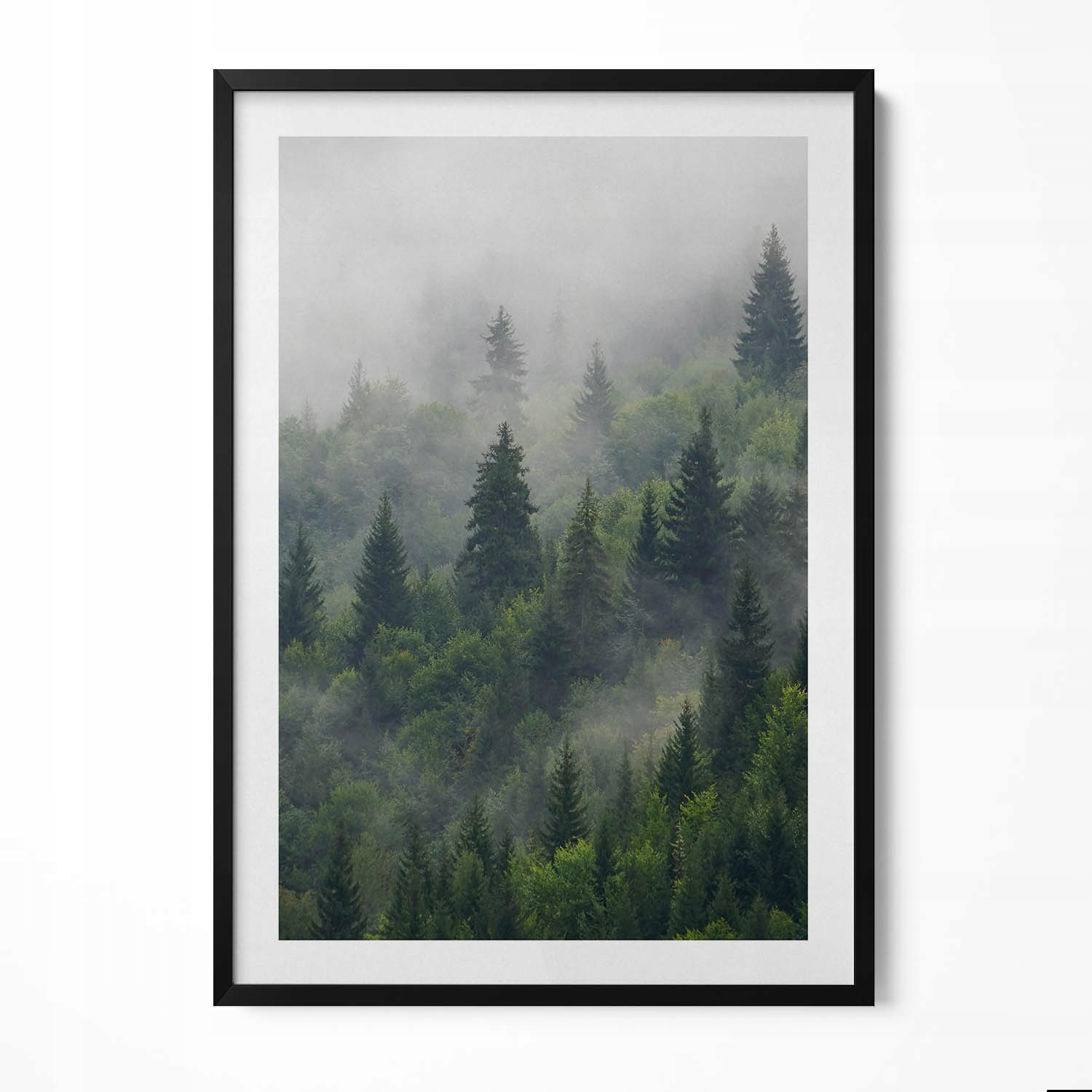 Dekorativní nástěnný obraz v rámu s loftovou grafikou Krajina lesa v mlze 70x100 cm