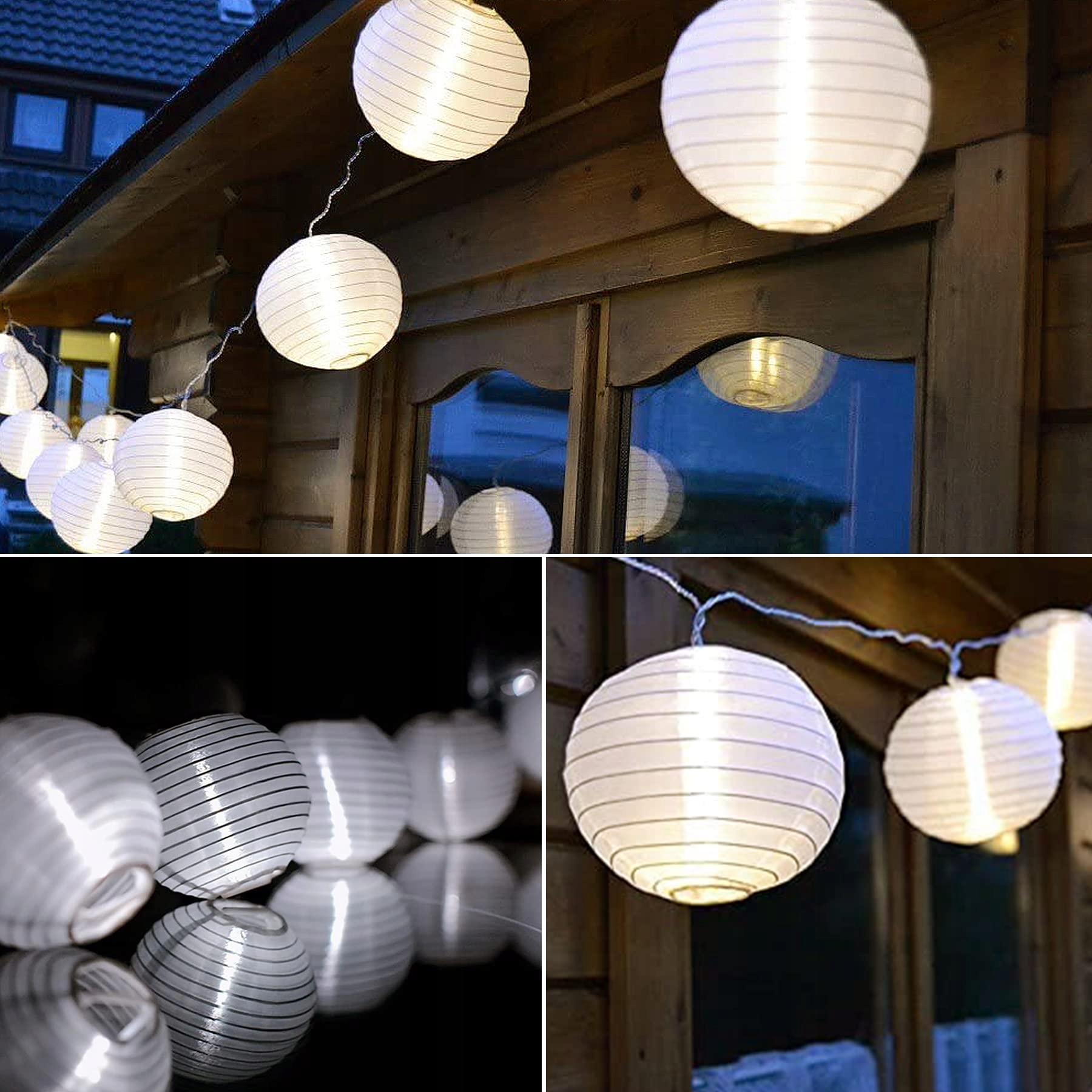 LEZONIC Solarna Girlanda Lampiony 8m 30 LED 8 Trybów Wodoodporna Biały — miniatura 4