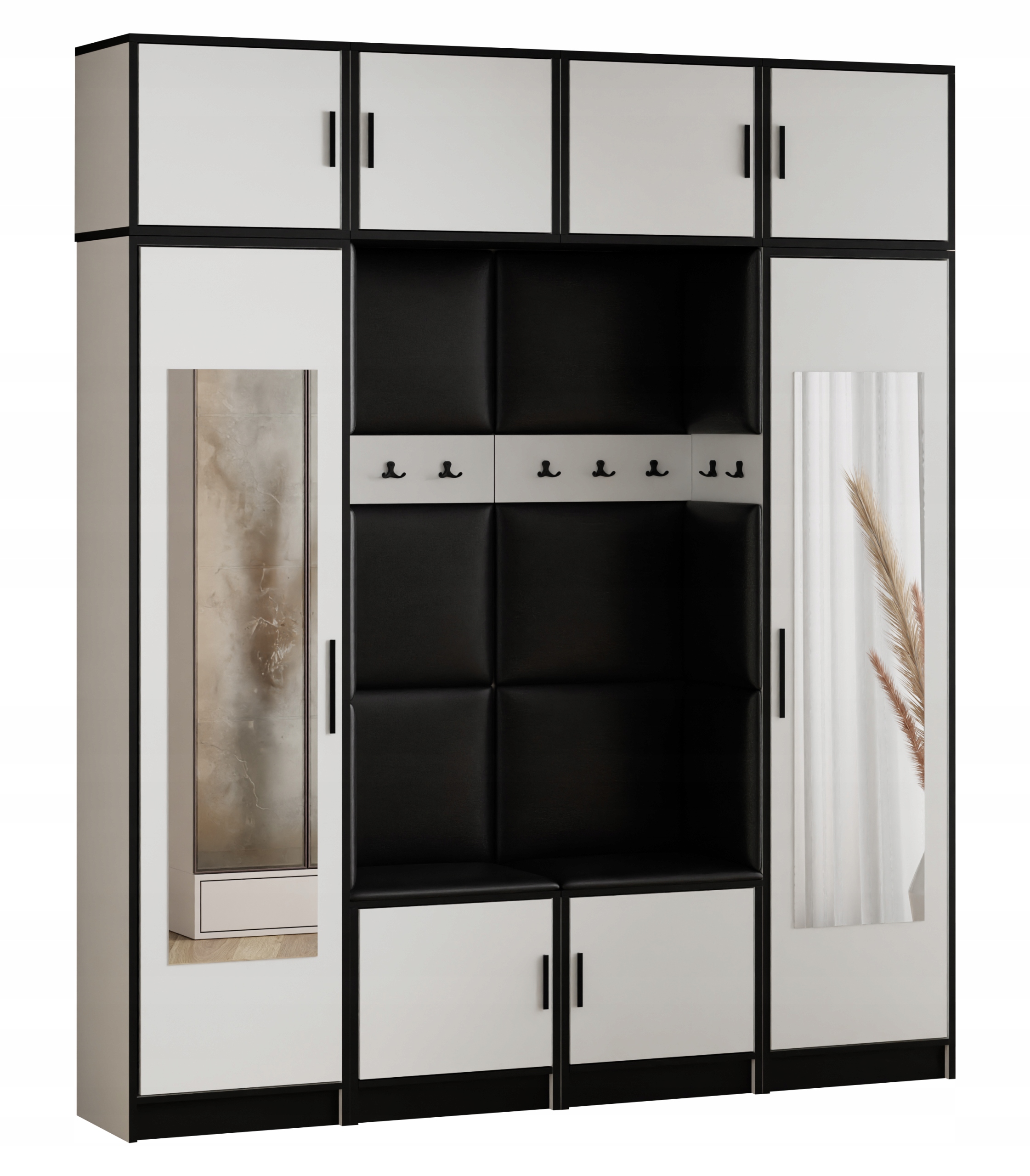 Šatní skříň s nástavcem Dior 18 bílá ekokůže, černý sedák