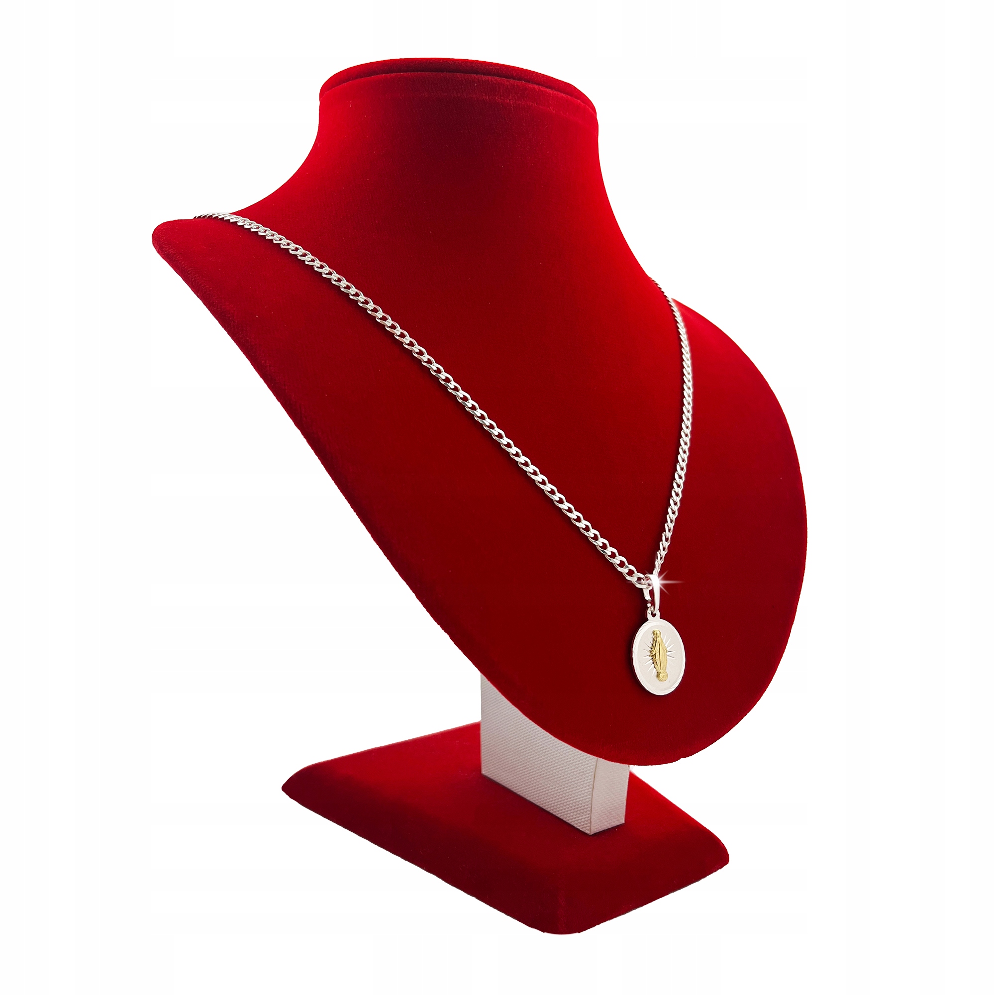 SREBRNY ŁAŃCUSZEK KOMUNIJNY + MEDALIK MATKA BOSKA CUDOWNA + GRAWER GRATIS Długość całkowita 50 cm