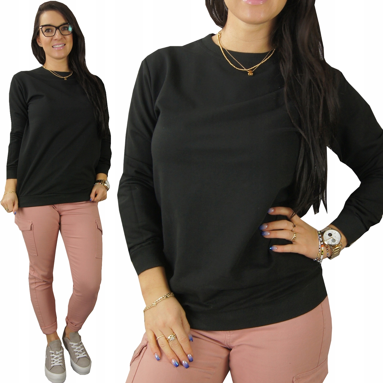 

Modna Bluza Gładka bluzka Damska Dekolt dresowa XL