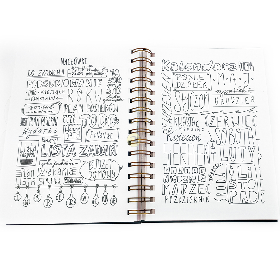 PLANER ORGANIZER KOBIECY A5/224 NA SPIRALI BULLET JOURNAL ART INTERDRUK Rozmiar A5