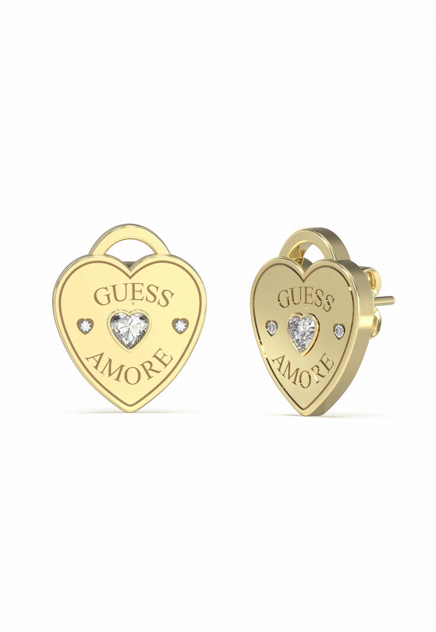 Náušnice Guess Amore Srdce zirkon ocel ušlechtilá zlatá tyčinka