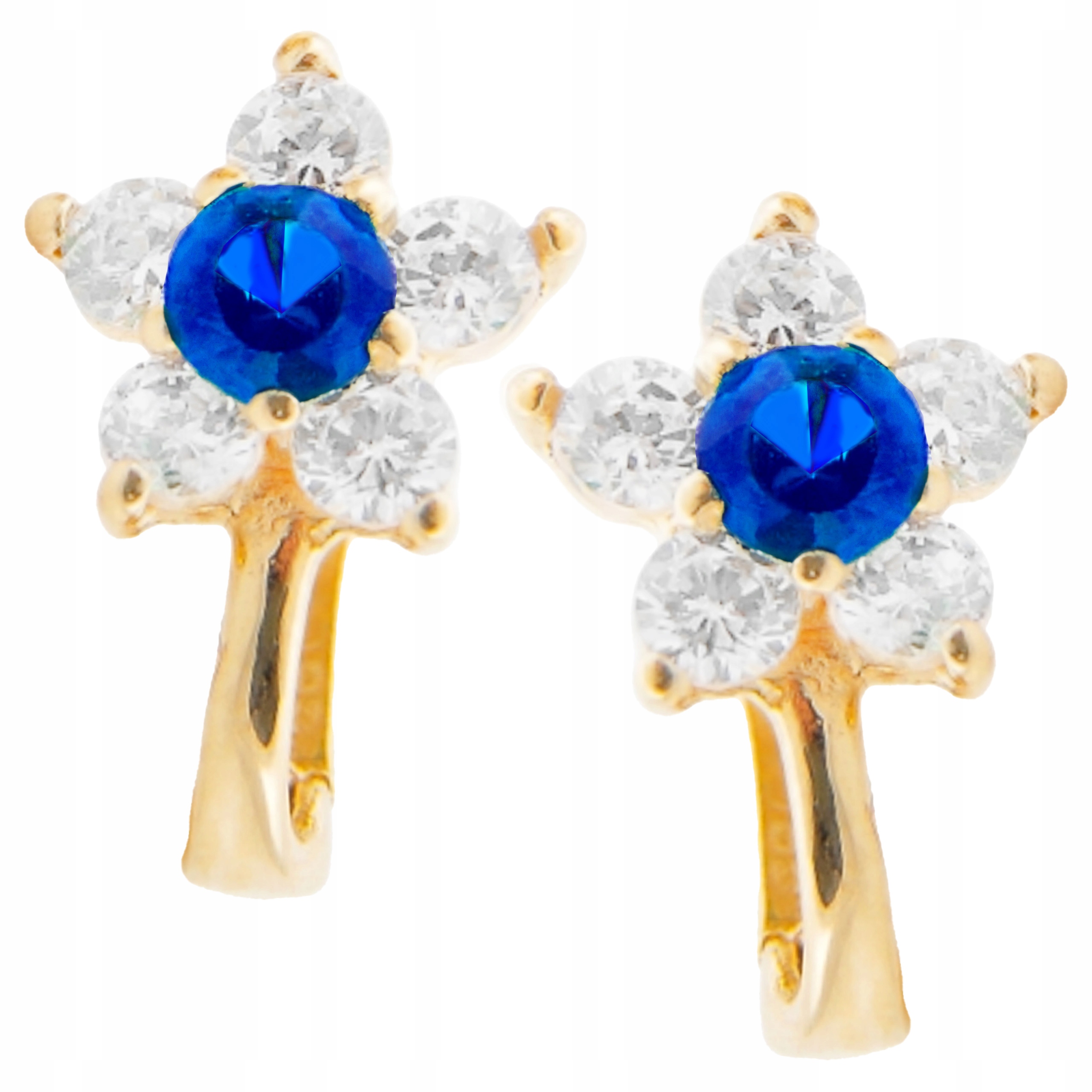 Náušnice zlaté 585 14k s modrými a bílými zirkony pro dívku