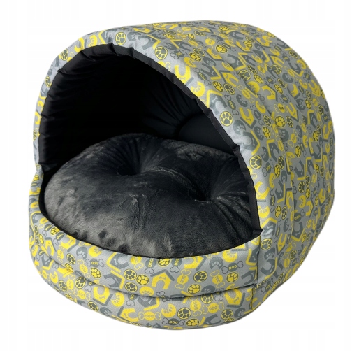 Levně Budka pelíšek Šiška pro psa kočku Žlutý S Domečky 62x52 cm