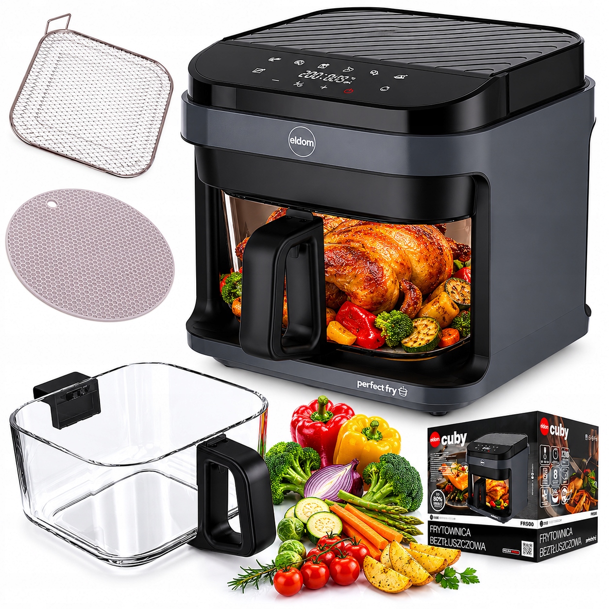 Frytkownica Beztłuszczowa FR500 Eldom Szklany pojemnik 5,5L 1200W Air Fryer
