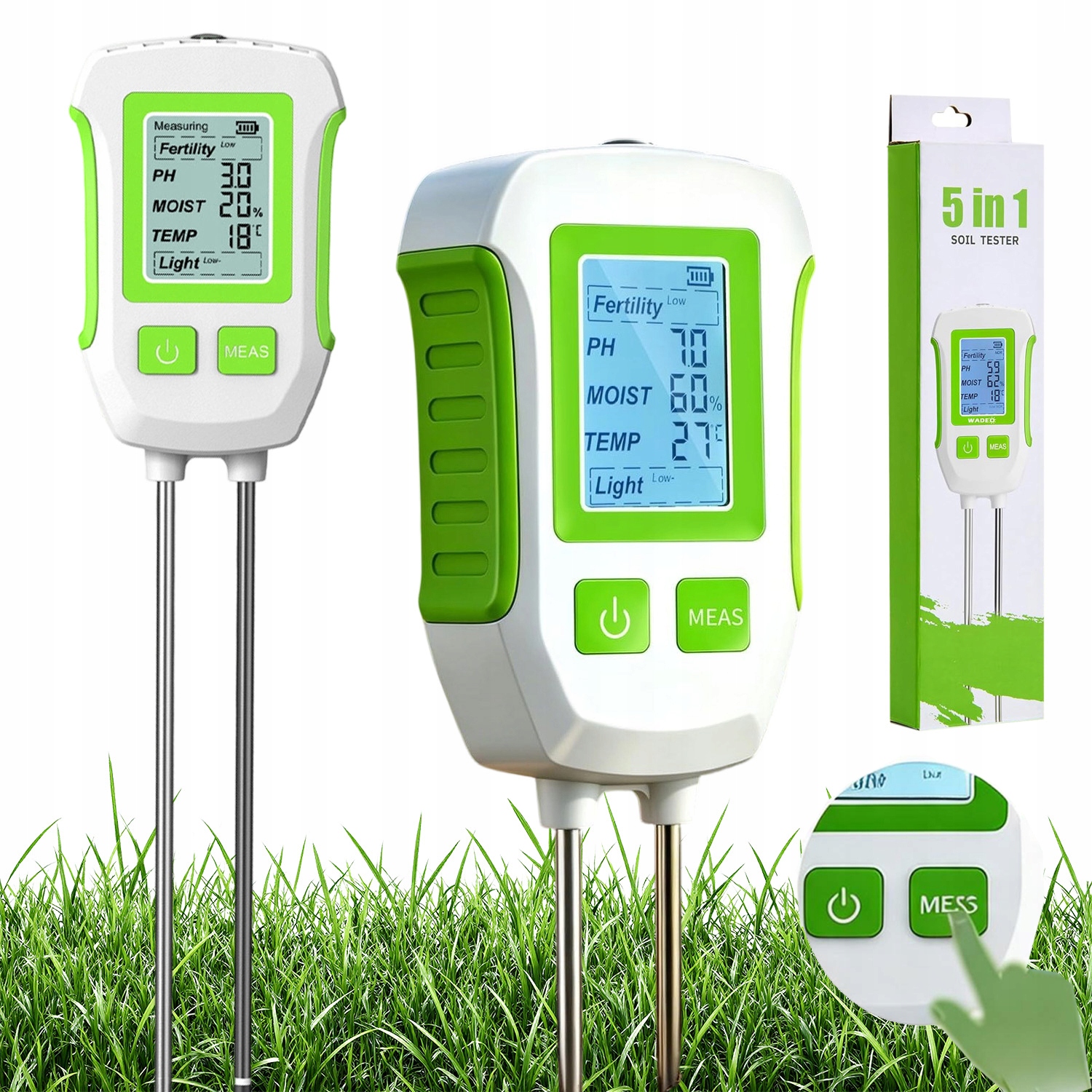 Kyseloměr Na Půdu Tester 5V1 S LCD Displejem, Úrodnost, Vlhkost Apod.
