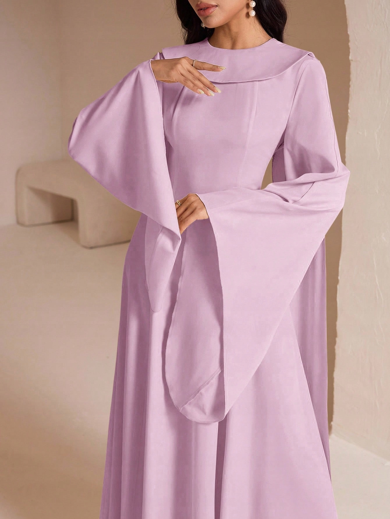 Šaty Elegantní Fialová Maxi S Rozevřeným Rukávem Shein XL 42