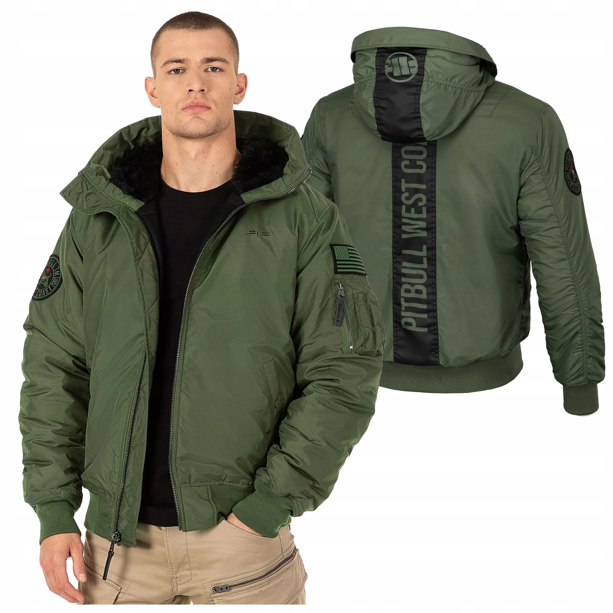 Kurtka męska Zimowa Pit Bull z Kapturem Bomberka puchowa Pitbull S