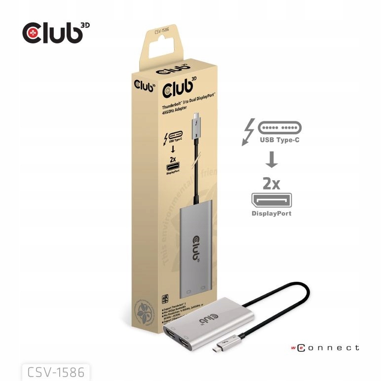 Club3D Video hub Thunderbolt 3 na 2x Dp, Dual 4K60Hz nebo Single 8K60Hz/…