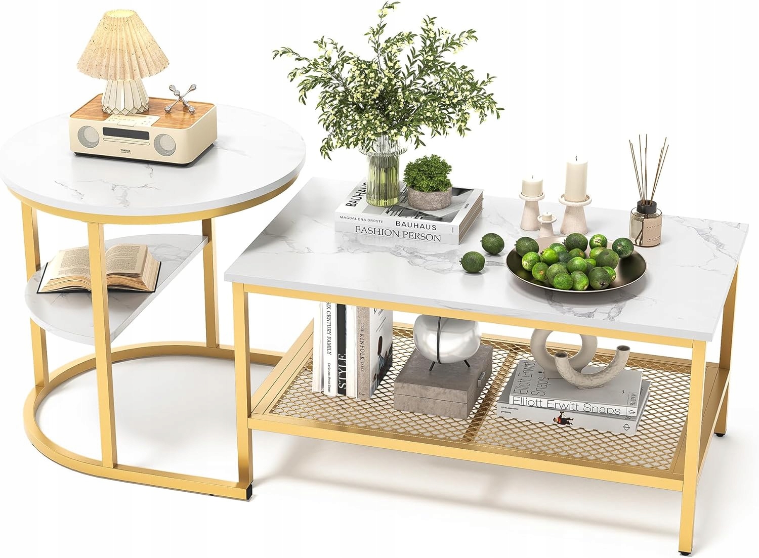 Sada Dvou moderních konferenčních stolků do obývacího pokoje ala mramor zlato Glamour