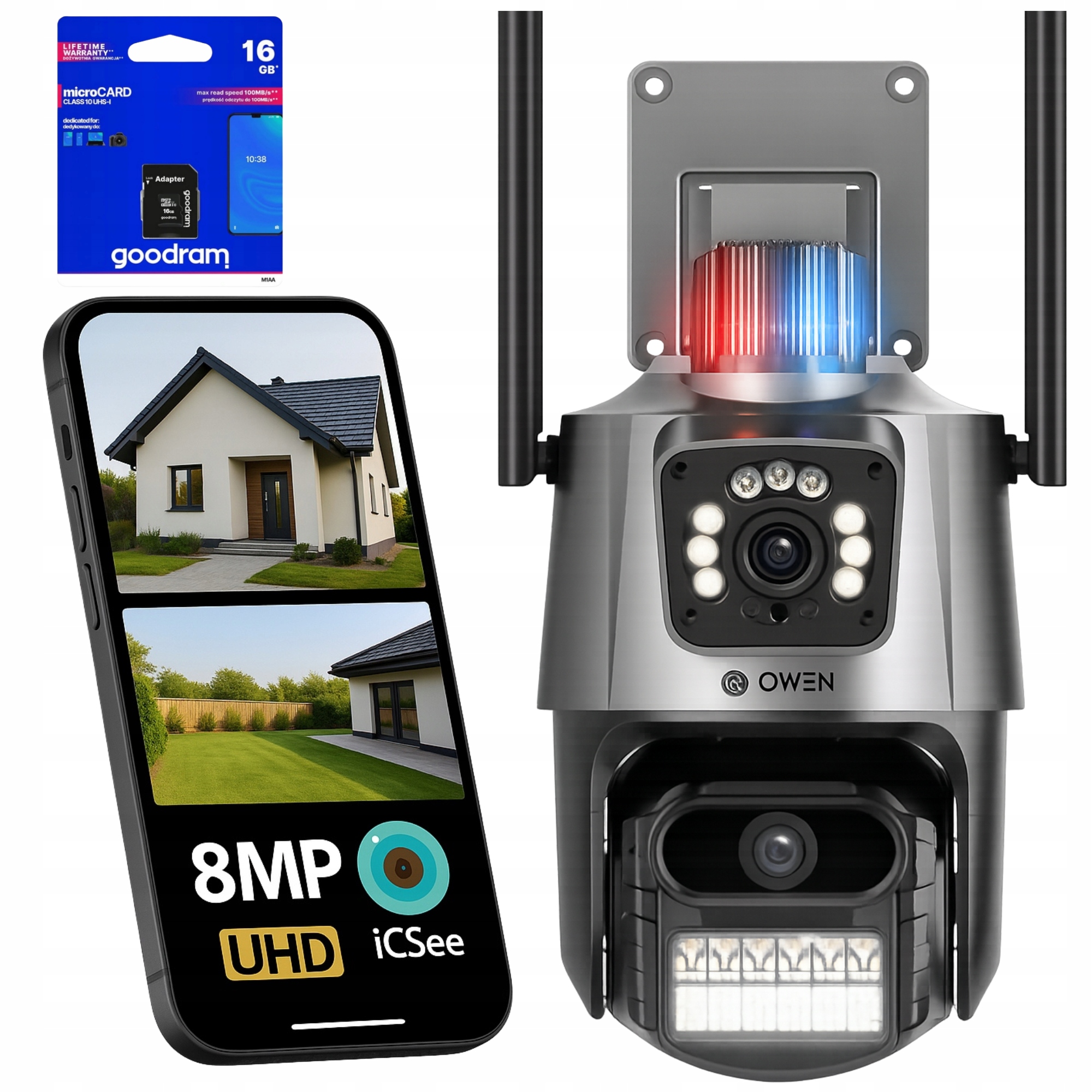 Moderní Venkovní Ip Kamera Alarm 8MP Wifi 3v1 2 Objektivy Zoom 4 Icsee