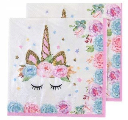 SERWETKI PAPIEROWE UNICORN JEDNOROŻEC NA URODZINY 12SZT Długość 33 cm