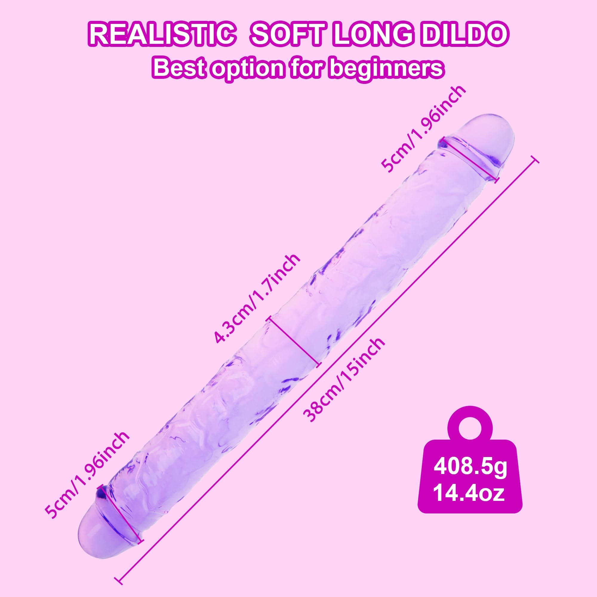 CRYSTAL JELLY Realistyczny Dildo 38cm Miękki i Elastyczny dla Dorosłych — miniatura 4