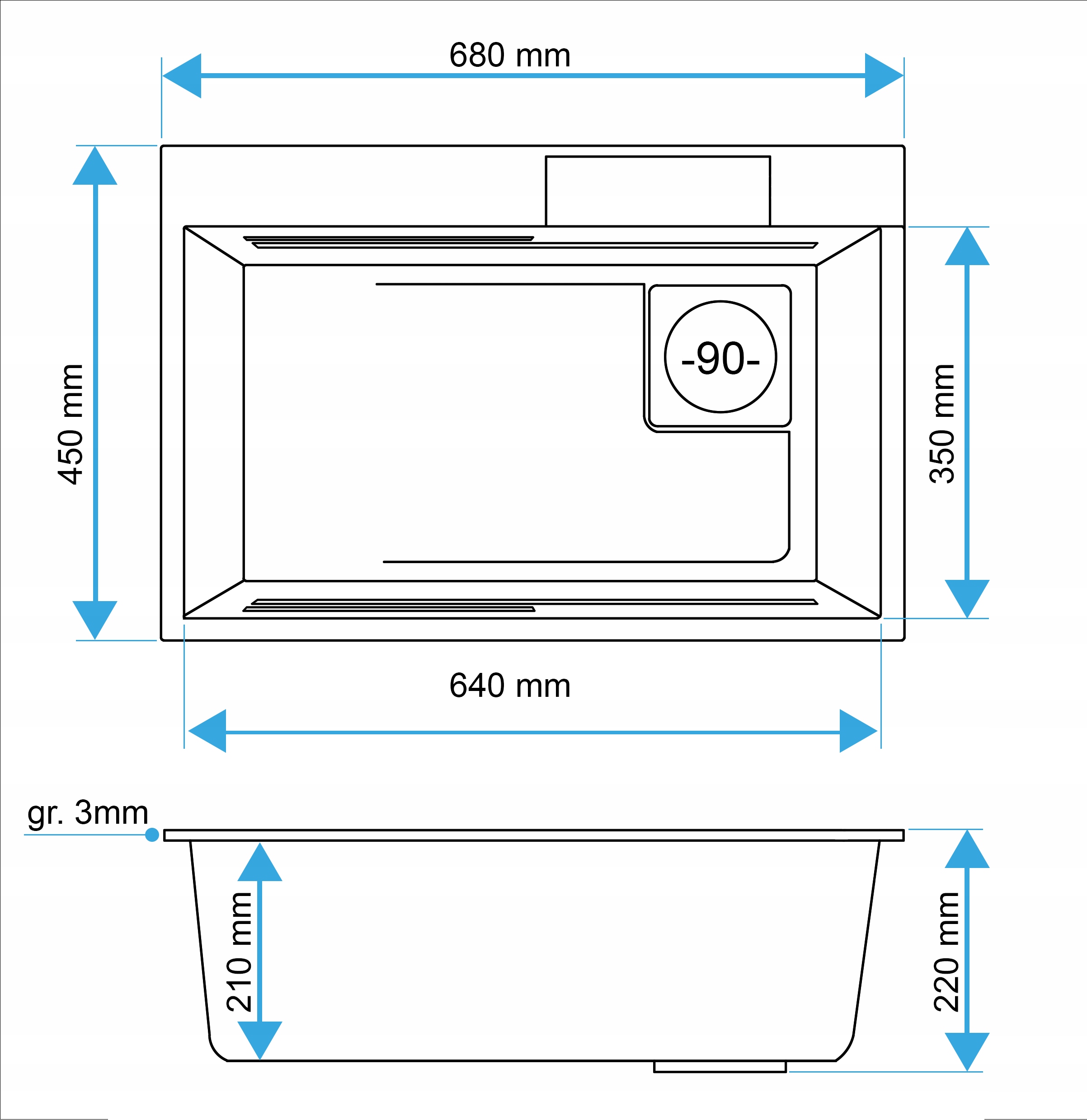 Zlewozmywak JEDNOKOMOROWY WIELOFUNKCYJNY z WODOSPADEM WYCIĄGANA WYLEWKA 3W1 Dłuższy bok 68 cm