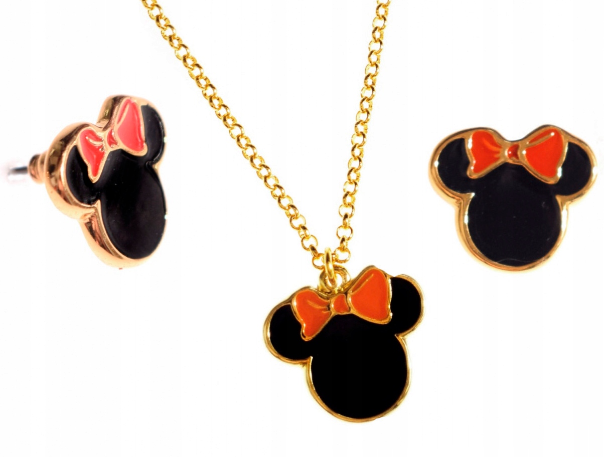 Zlatý Komplet Šperků Sada Mickey Mouse černá červená mašlička Colibra
