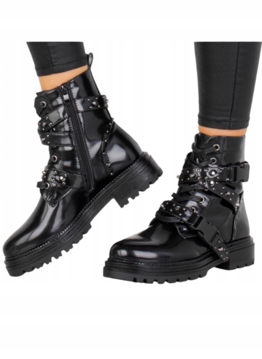 Dámské Kotníkové Boty Workery lakované na platformě Vysoké černé 40