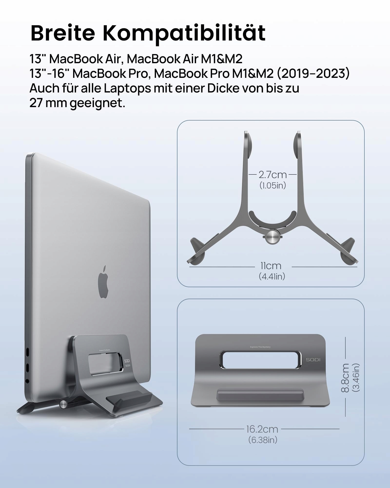SODI Stojak Na Laptop Pionowy Regulowany Do MacBook Air Pro iPad iPhone — miniatura 7