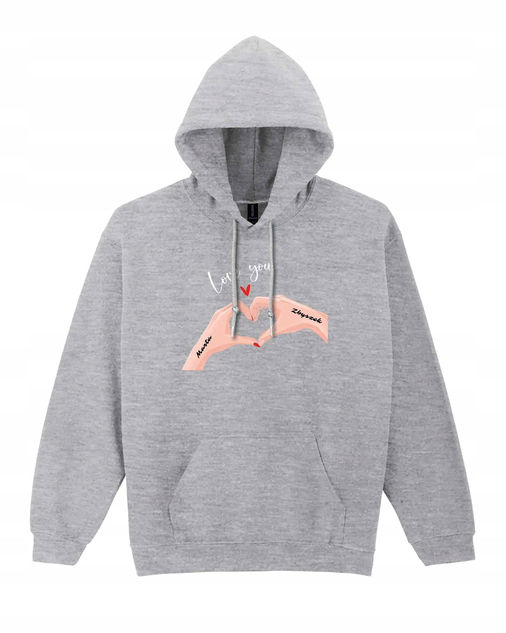 Mikina s kapucí pro páry Personalizovaná Valentýnská láska You Šedá L