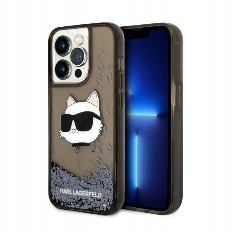 Karl Lagerfeld Pouzdro iPhone 14 Pro Liquid Glitter Nft Choupette Head černé