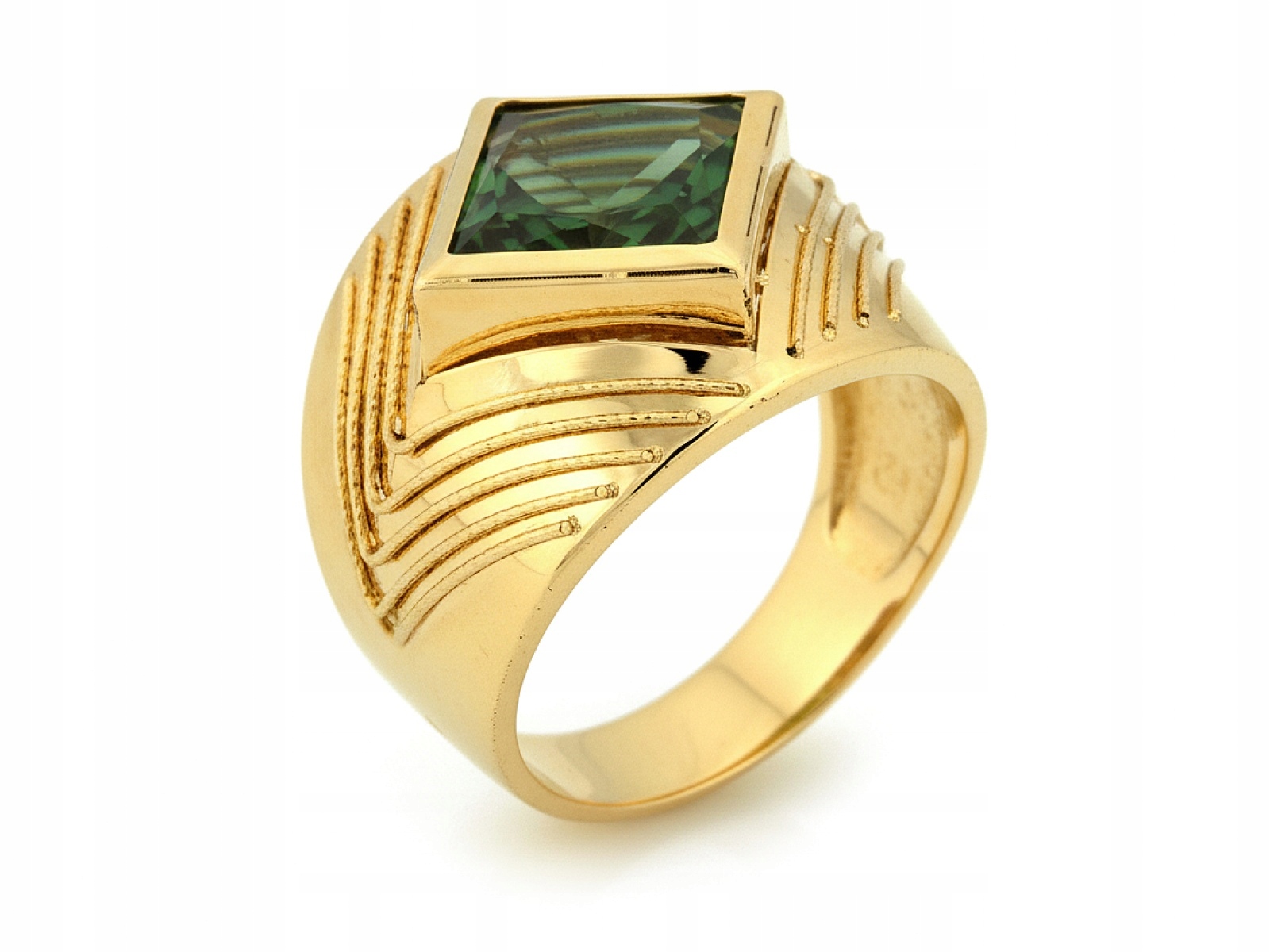 Velký zlatý prsten 585 s zelenou čtvercovou zirkonií r17 dárek 7,55 g