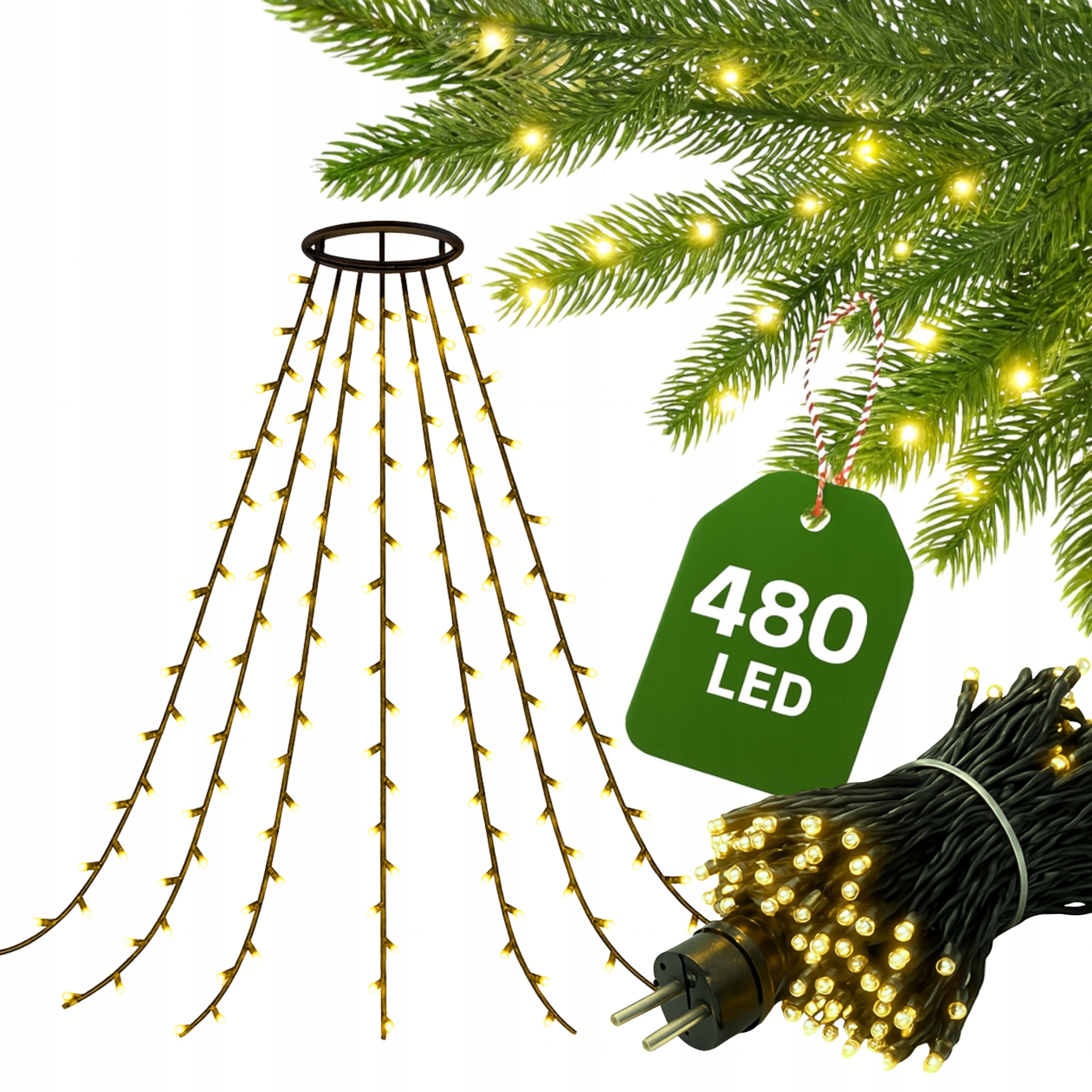 Světelný závěs 480 Led světýlek, vánoční dekorace na stromeček
