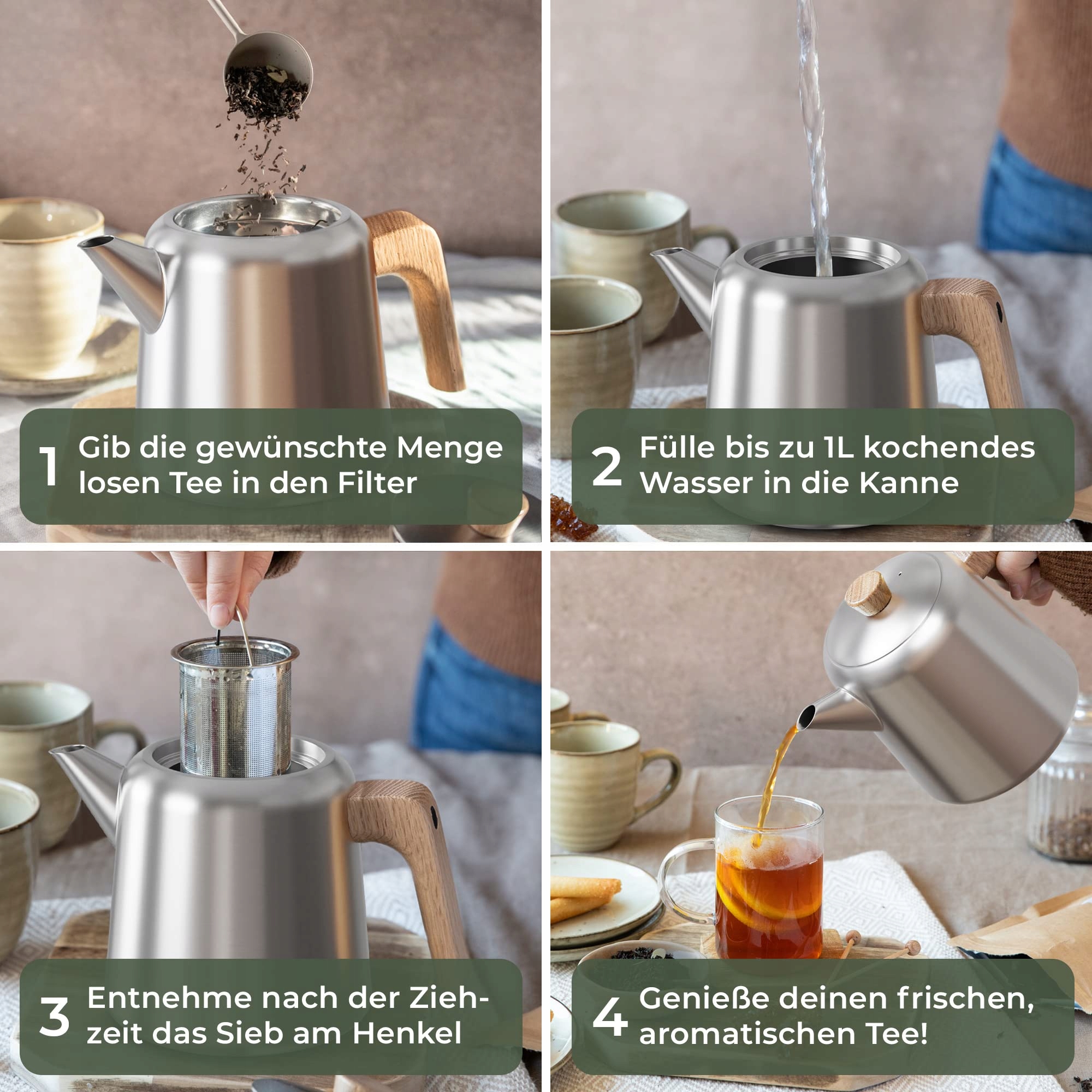WALDWERK Dzbanek Do Herbaty Z Podgrzewaczem 1,1L Stal Nierdzewna 304 — miniatura 6