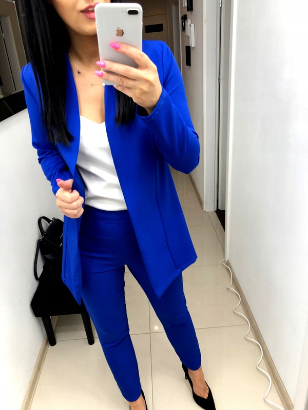 GARNITUR DAMSKI marynarka spodne CHABROWY S Kolor niebieski