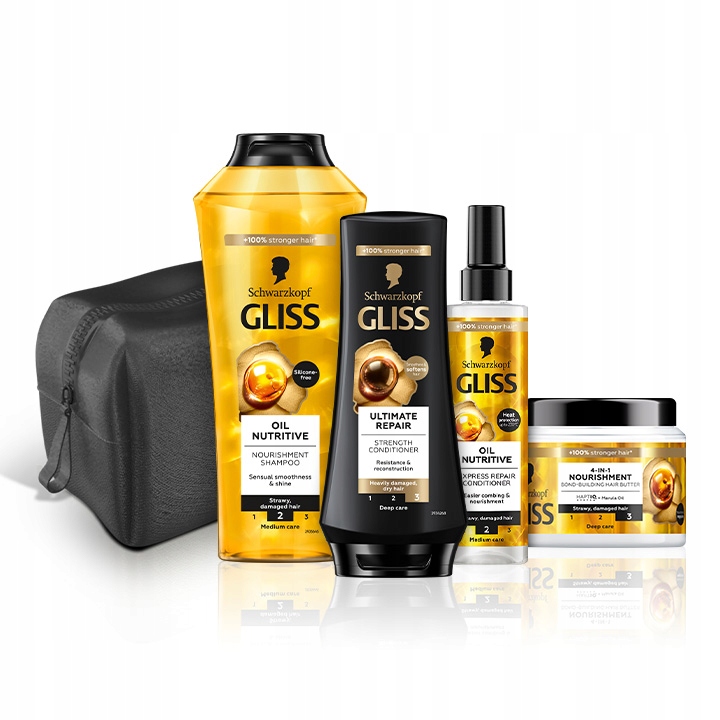 Gliss Oil Nutritive Zestaw do Pielęgnacji Włosów MIX 4 szt. kosmetyczka