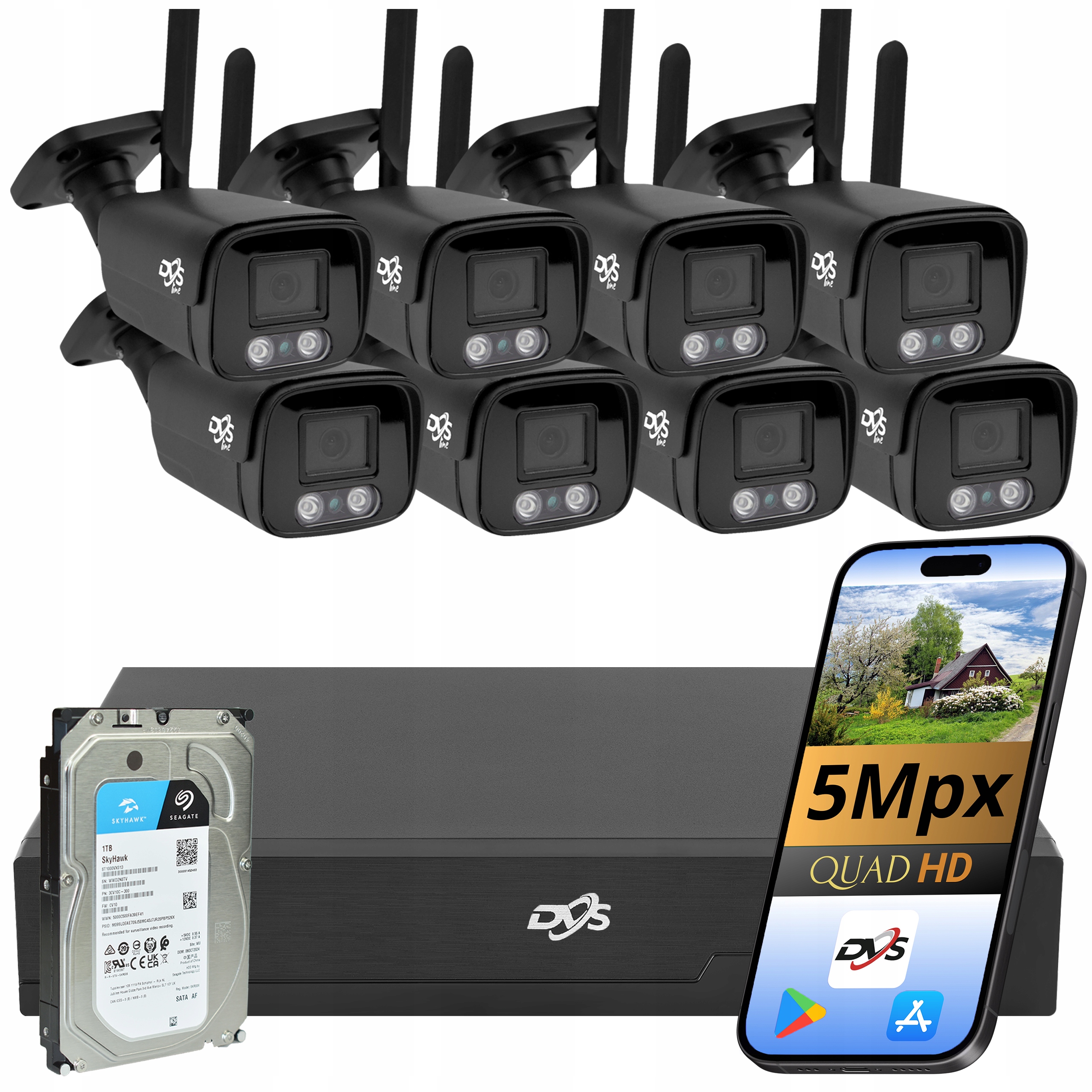 Bezdrátový Wifi Monitorovací Set 8 Kamer Wifi 5Mpx Disk 1TB Dvs Polsko