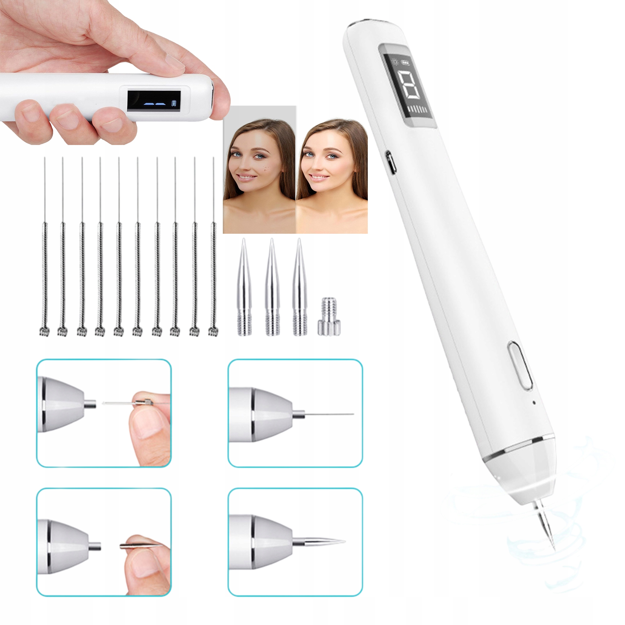 Pen Pro Odstraňování Bradavic LCD Znamének 8 Úrovní Usb Sada Jehel