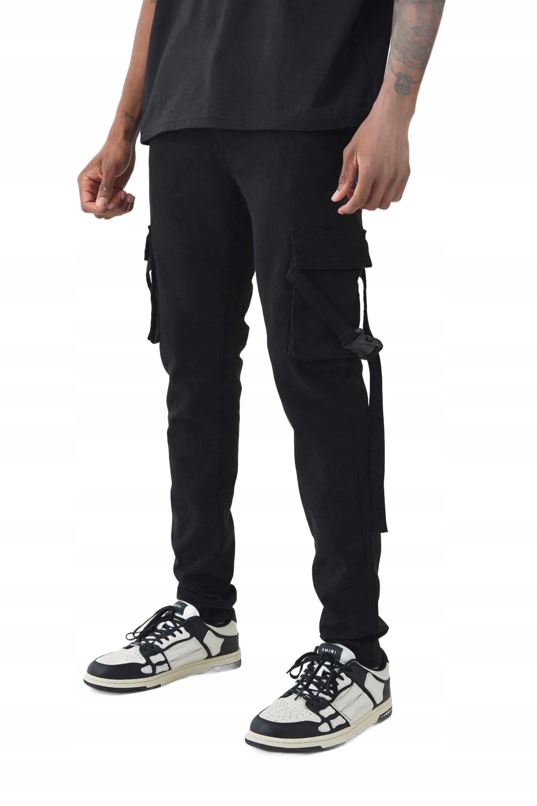 Boohooman Černé Pánské Kapsáče Kalhoty S Kapsami A Páskem 34 Z3A