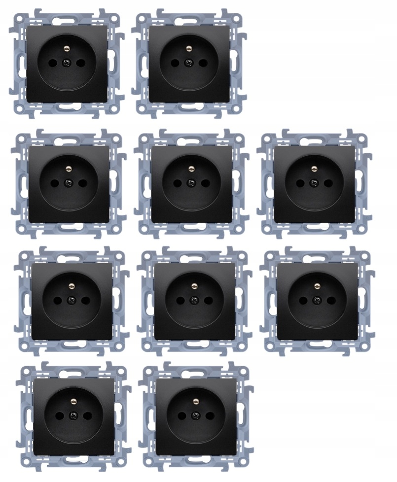Zestaw 10 gniazd wtyczkowych Simon 10 czarny mat 16A z uziemieniem IP20