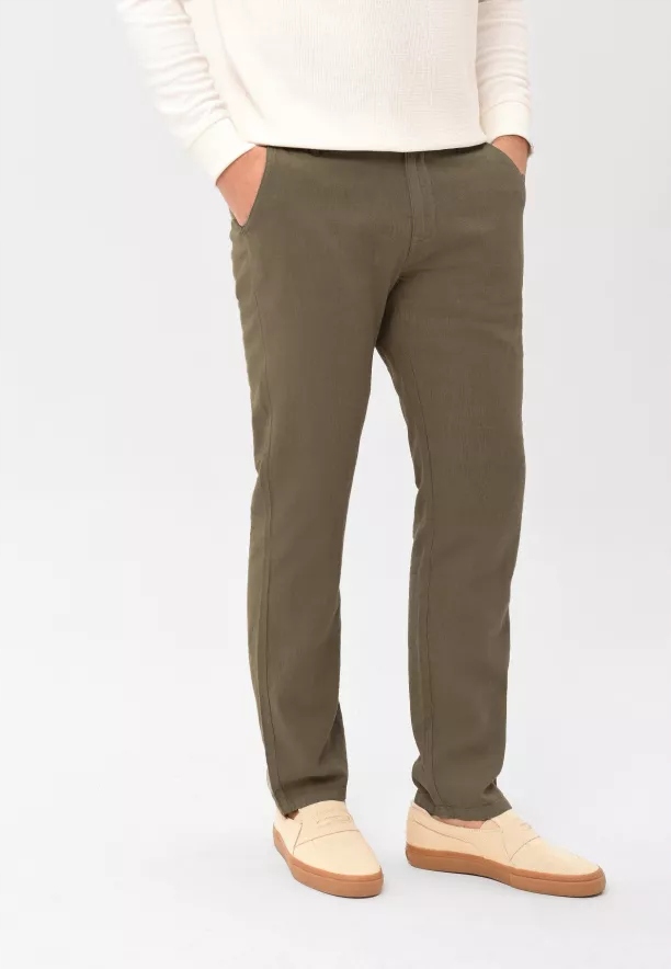 Pánské Lněné Kalhoty Chinosy Comfort Fit Hnědé Volcano R-linn M