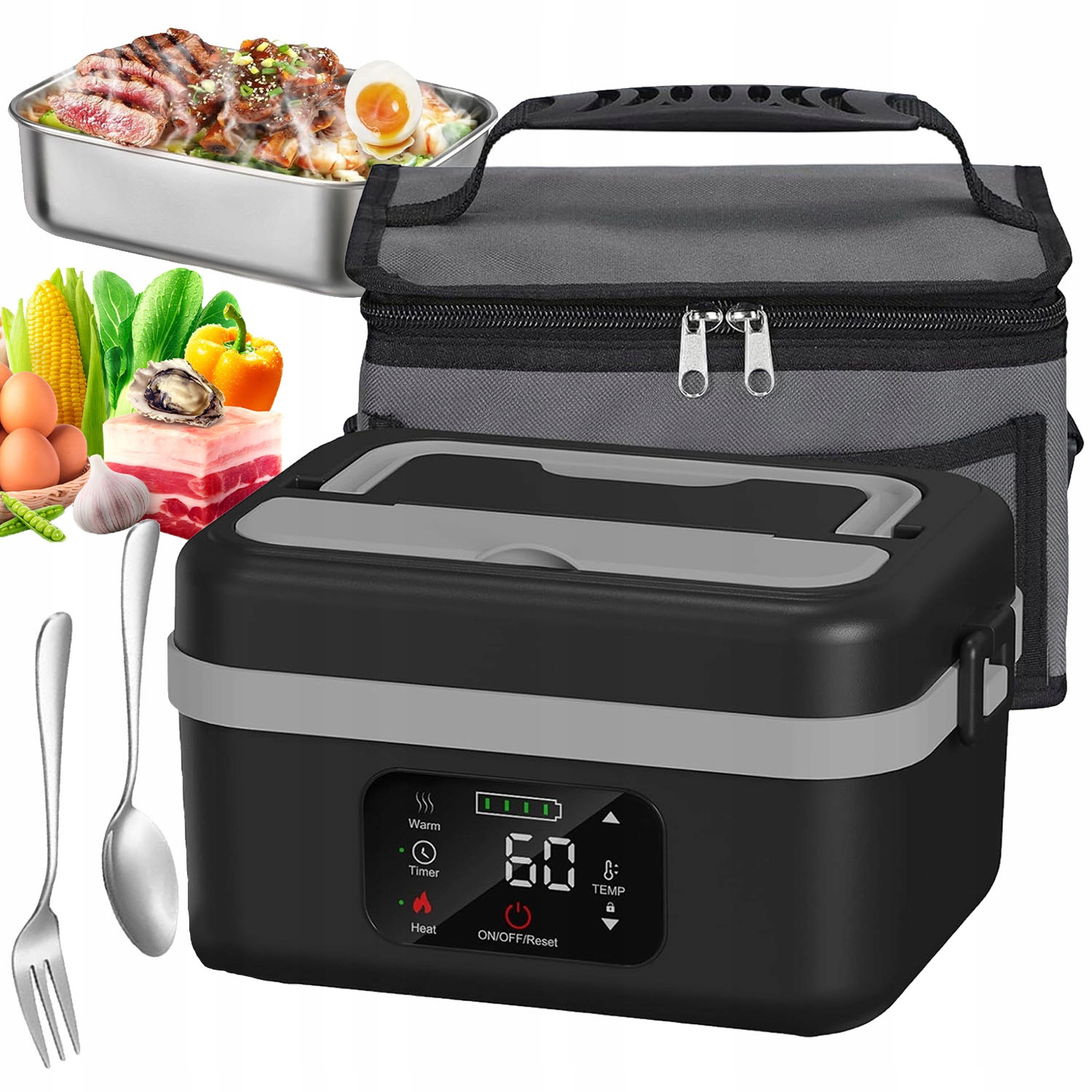 Elektricky Vyhřívaný Obědový Box Izolovaný Obědový Box 1 L Taška Vidlička Lžíce