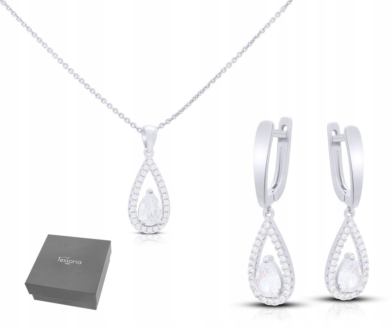 Dámská Stříbrná Sada Šperků Náušnice A Náhrdelník Se Zirkony ryzost 925
