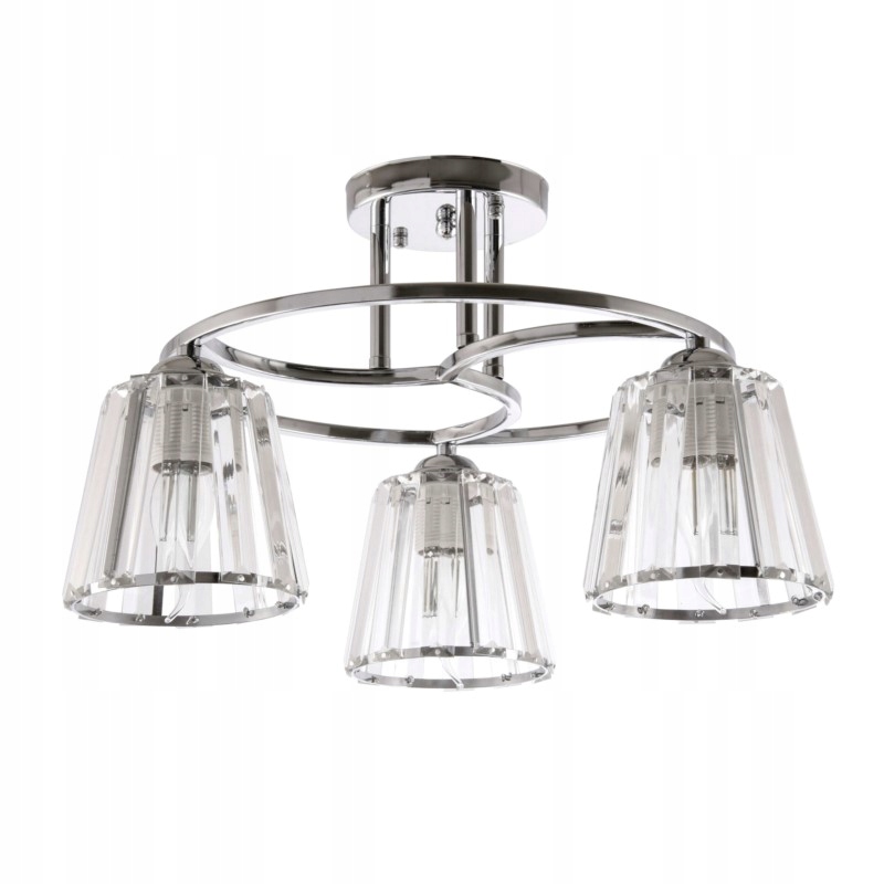 Chromovaný lustr Venti, tři rozevřené lampy v krystalu, kancelář