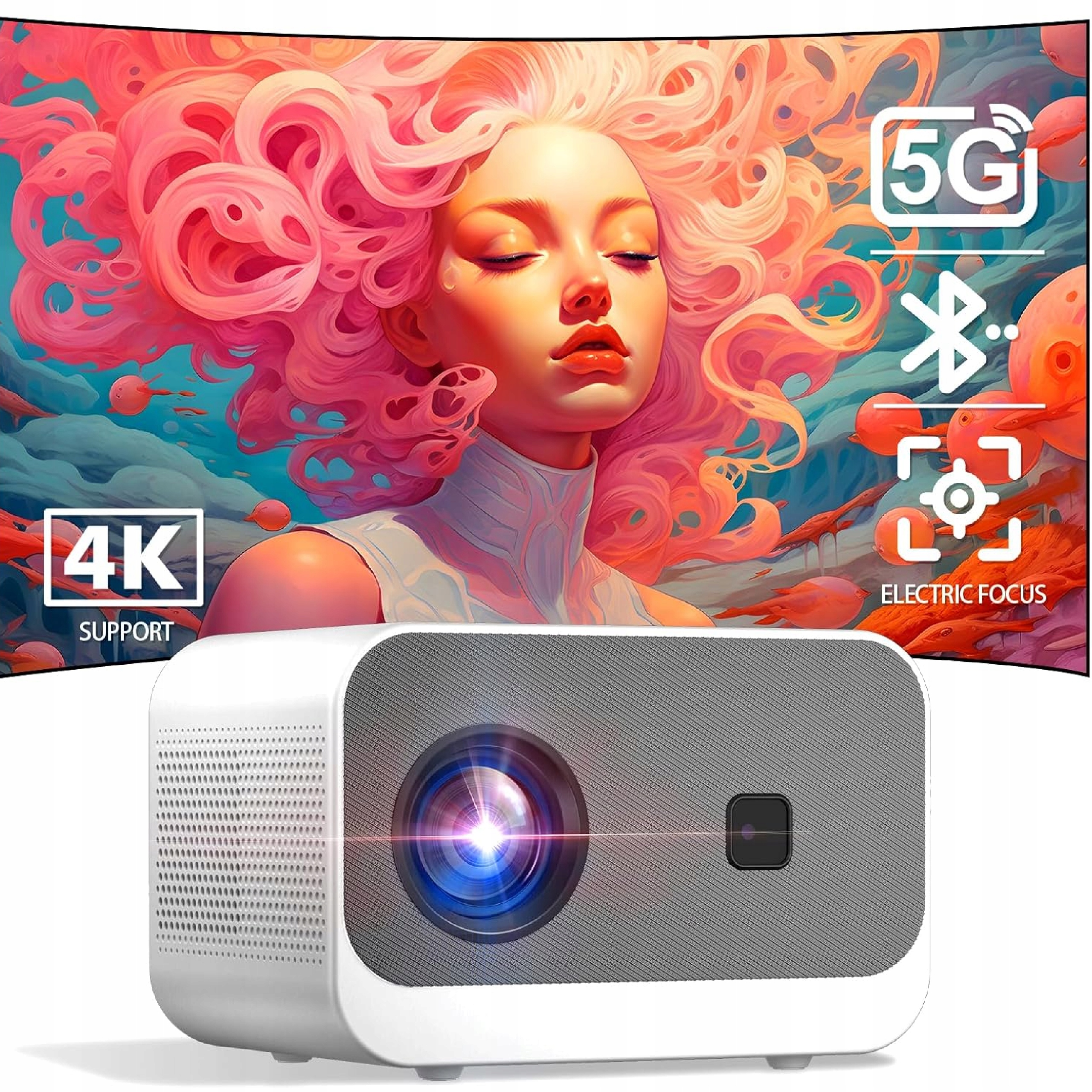 Led projektor 5G WiFi 4K BT5.0 Full Hd 1080P0 W 50/60HZ Domácí Kino