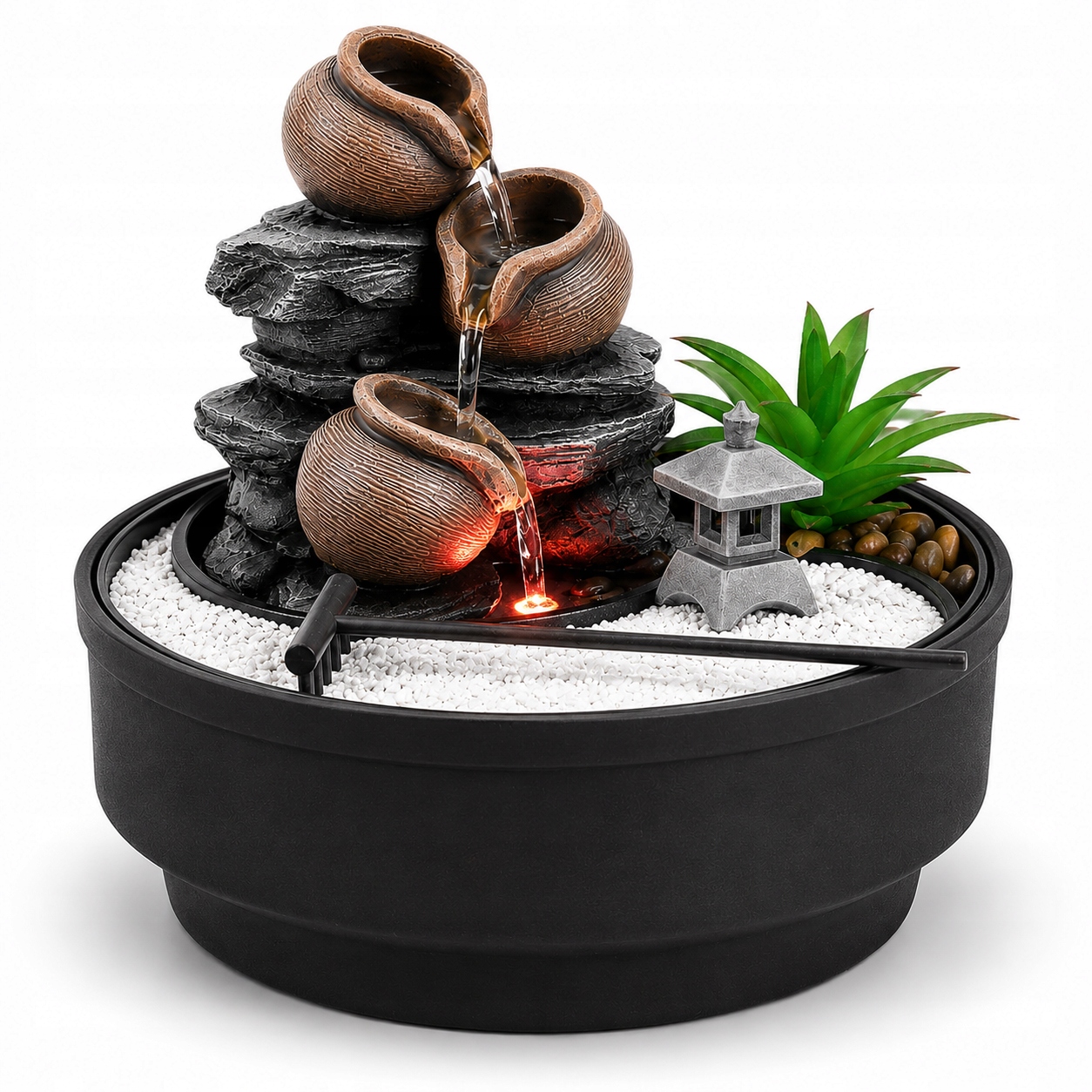 Zen Stolová Fontána S Farebným Led Svetlom 21 CM S Uzavretým Okruhom