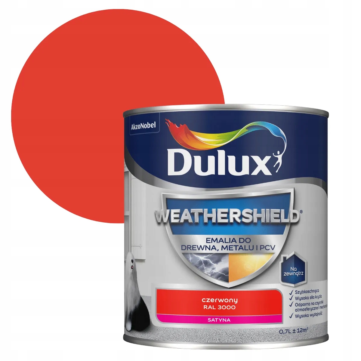 Dulux Weathershield EMALIA DO DREWNA, METALU I PCV0,7L RAL 3000 CZERWONY