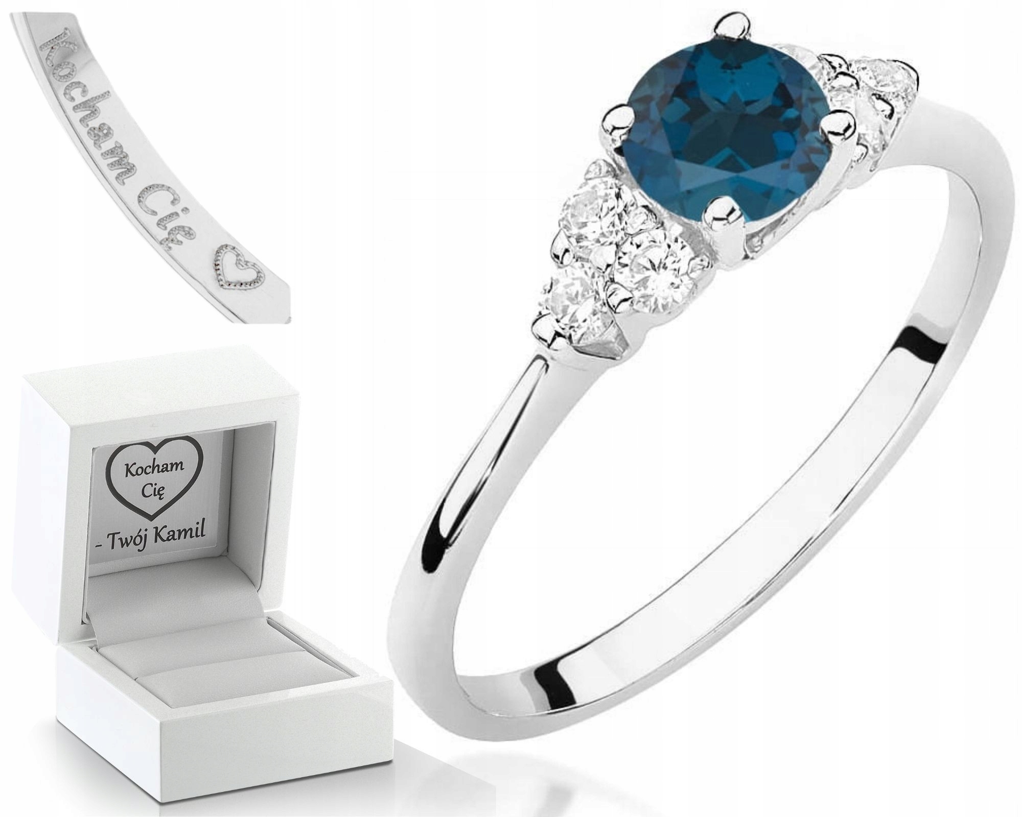 Bílý Zlatý Prstýnek S Topazem London Blue A Brilianty 585 Gravírování