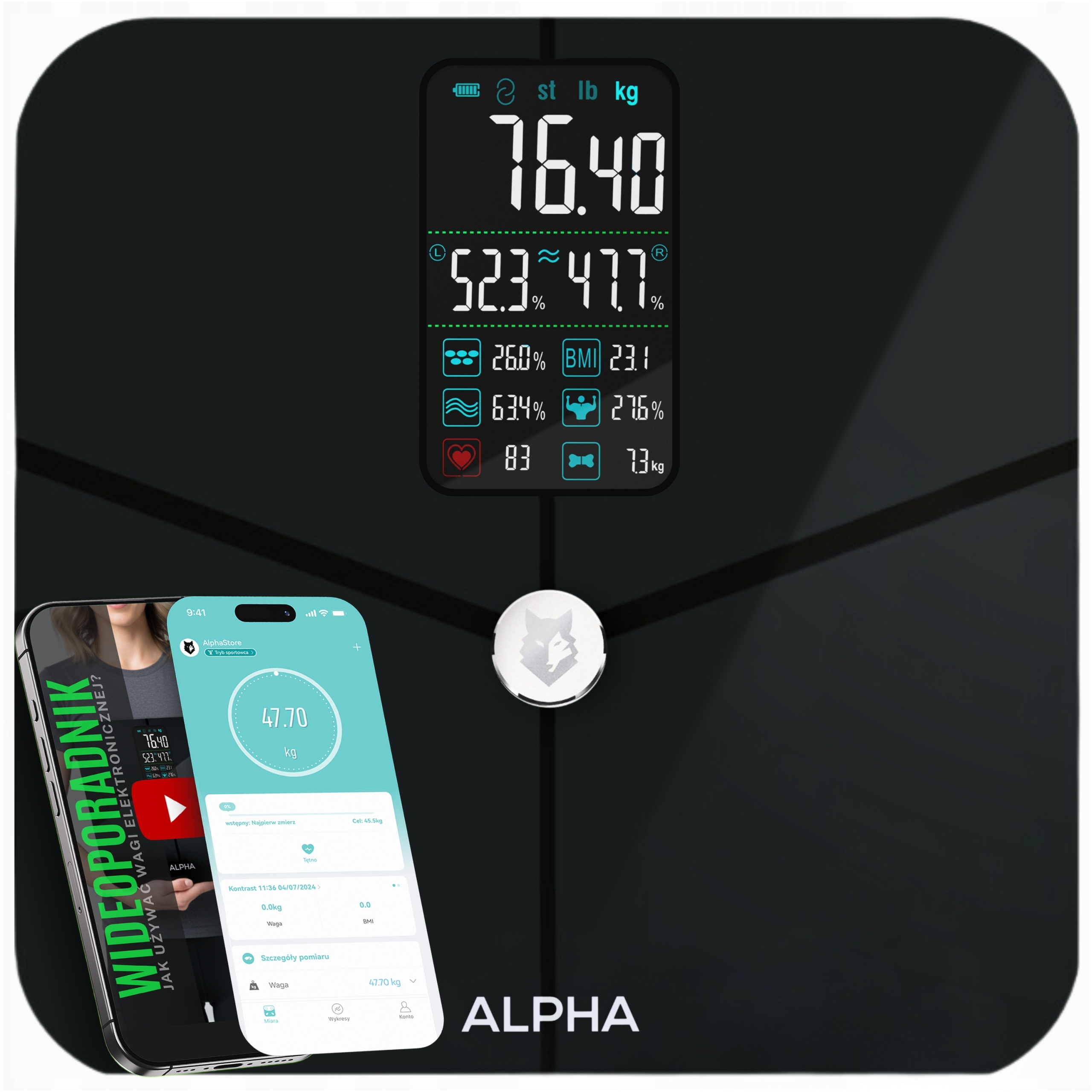Waga Łazienkowa Elektroniczna Alpha Aplikacja po Polsku Analityczna