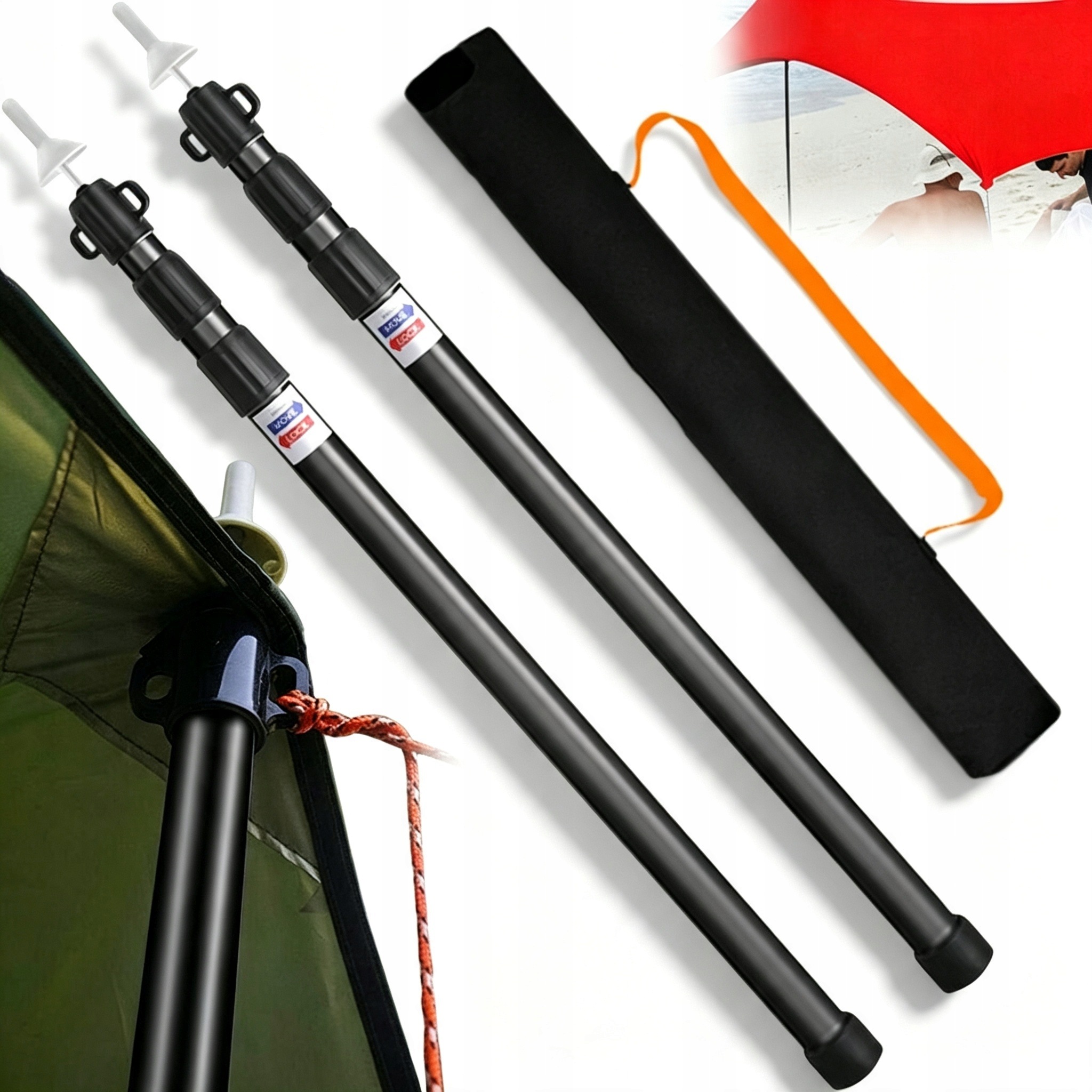 Pręty Namiotowe Aluminiowe Teleskopowe 95-230CM 4 Sekcje Maszt Tarp Namiot