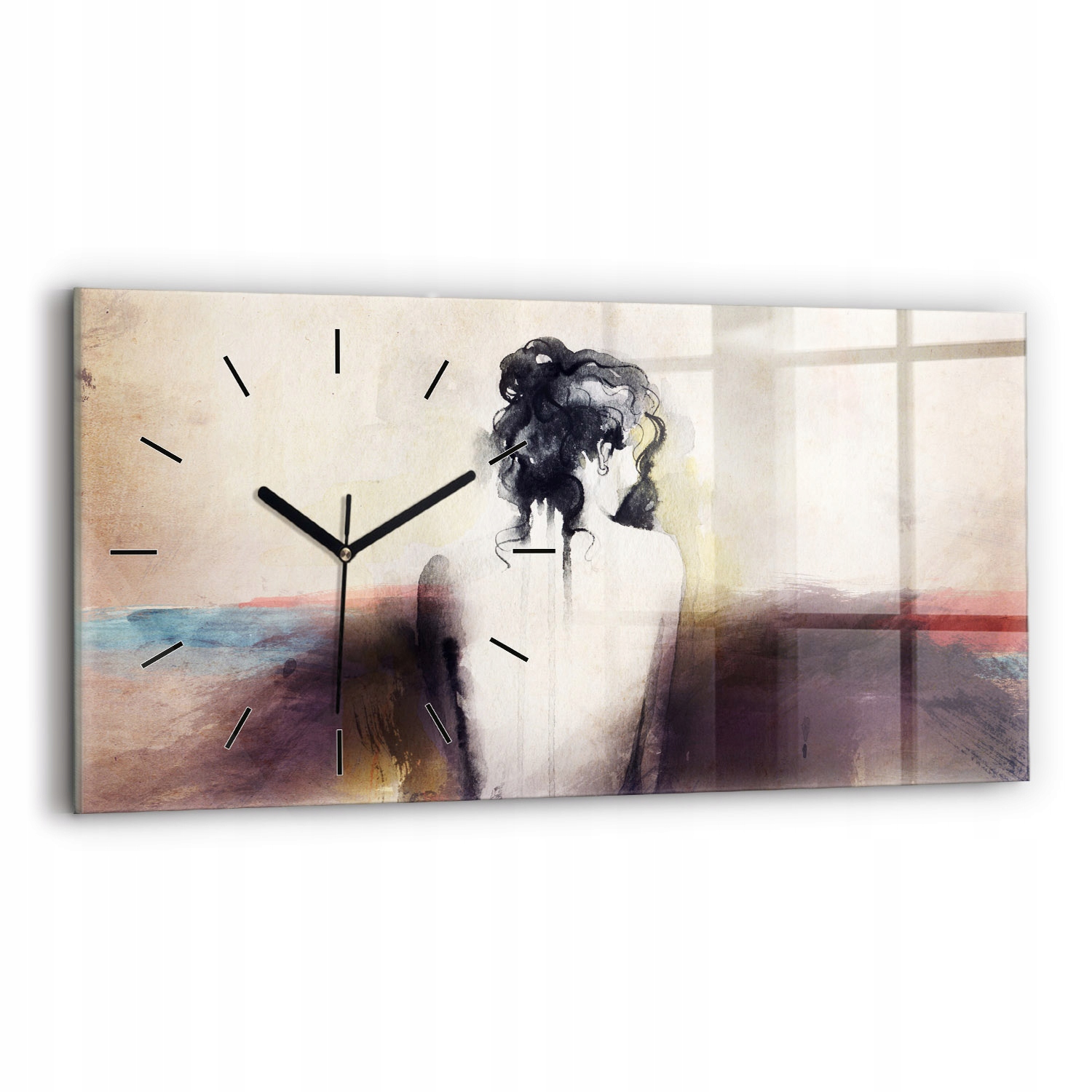 Dekorativní nástěnné hodiny s krásnou grafikou 60 x 30 cm Abstraktní portrét ženy