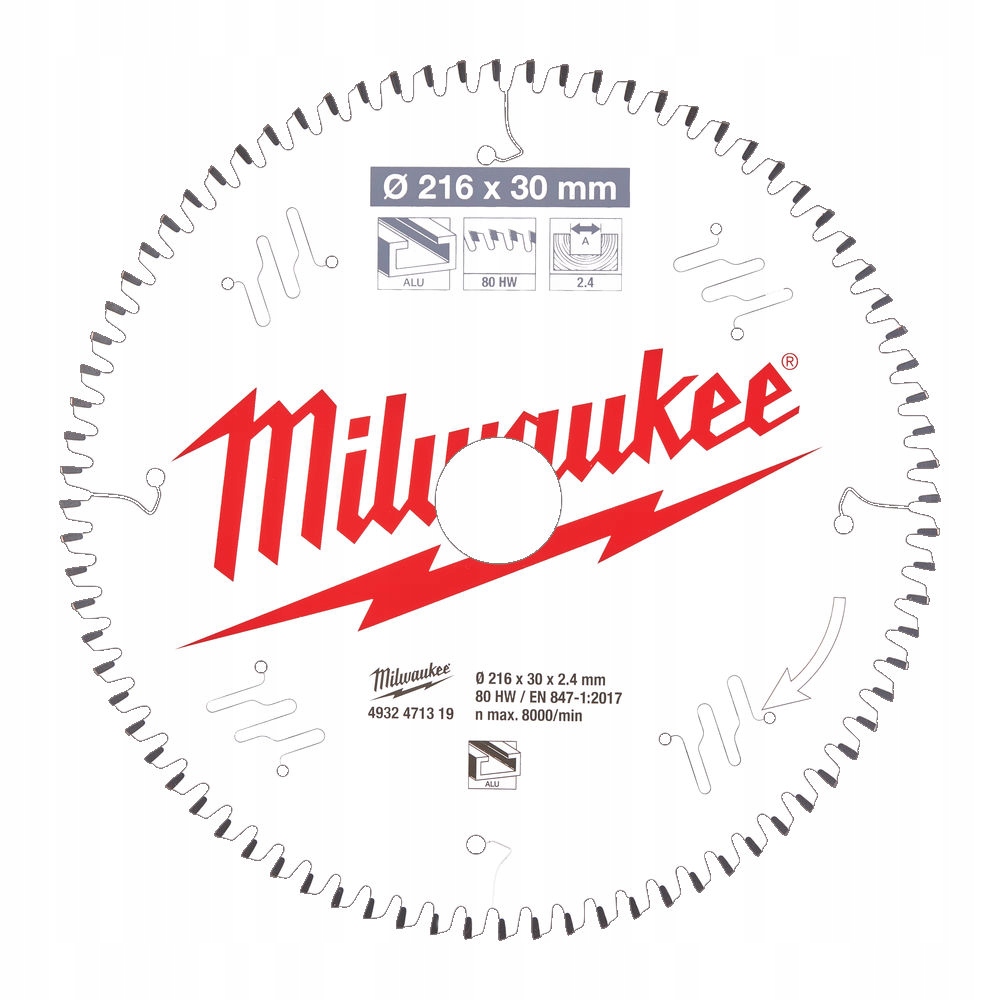 Milwaukee tarcza do ukośnicy 216x30 80HW aluminium 4932471319