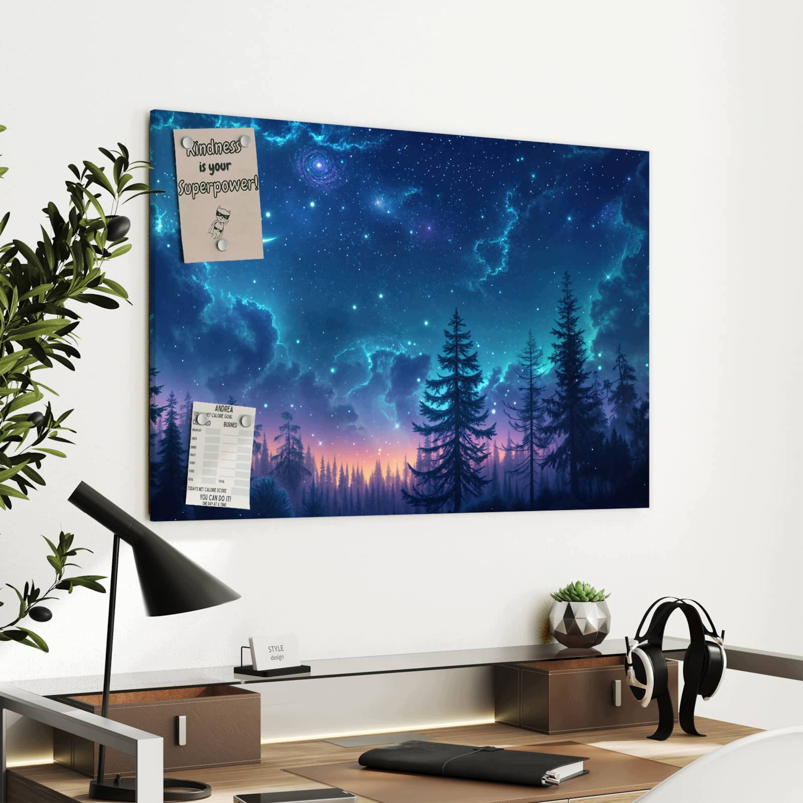 Magnetická tabule Noční obloha Les 90 × 60 cm
