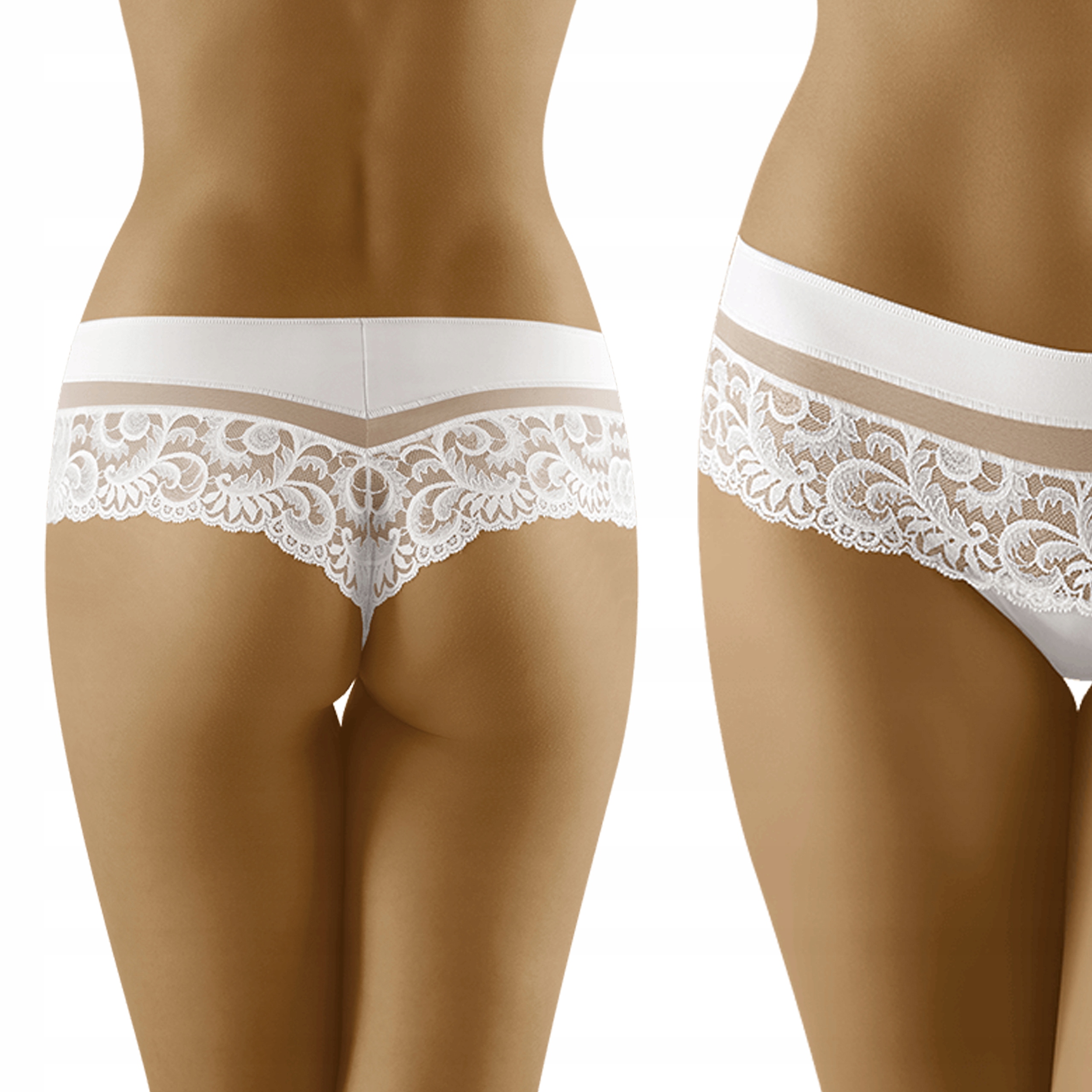 Seksowne Szorto-Stringi Koronka Mikrofibra akt 02 białe