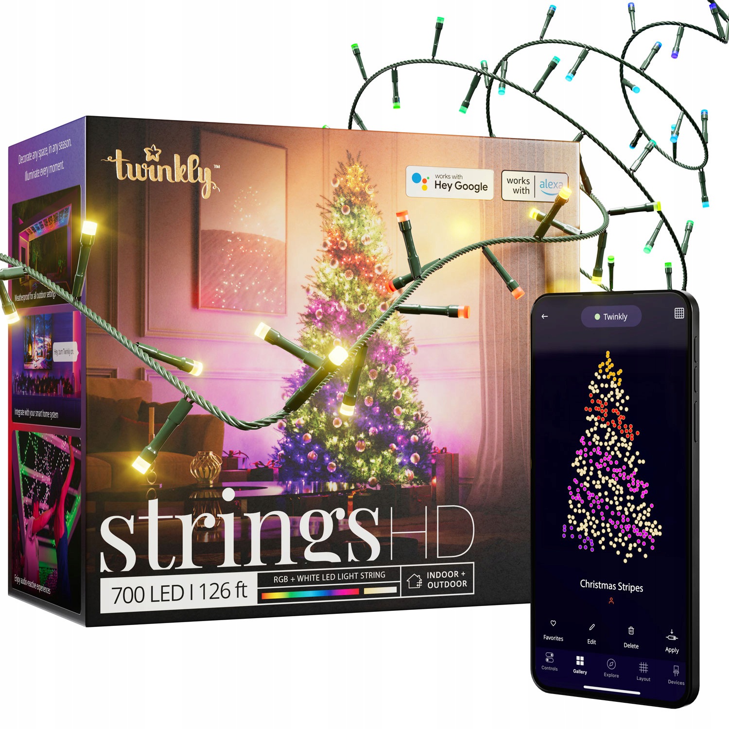 Twinkly Strings Hd 700 Led Rgbw 38,5 m, Wi-Fi, Bt, IP44, zelené opletení