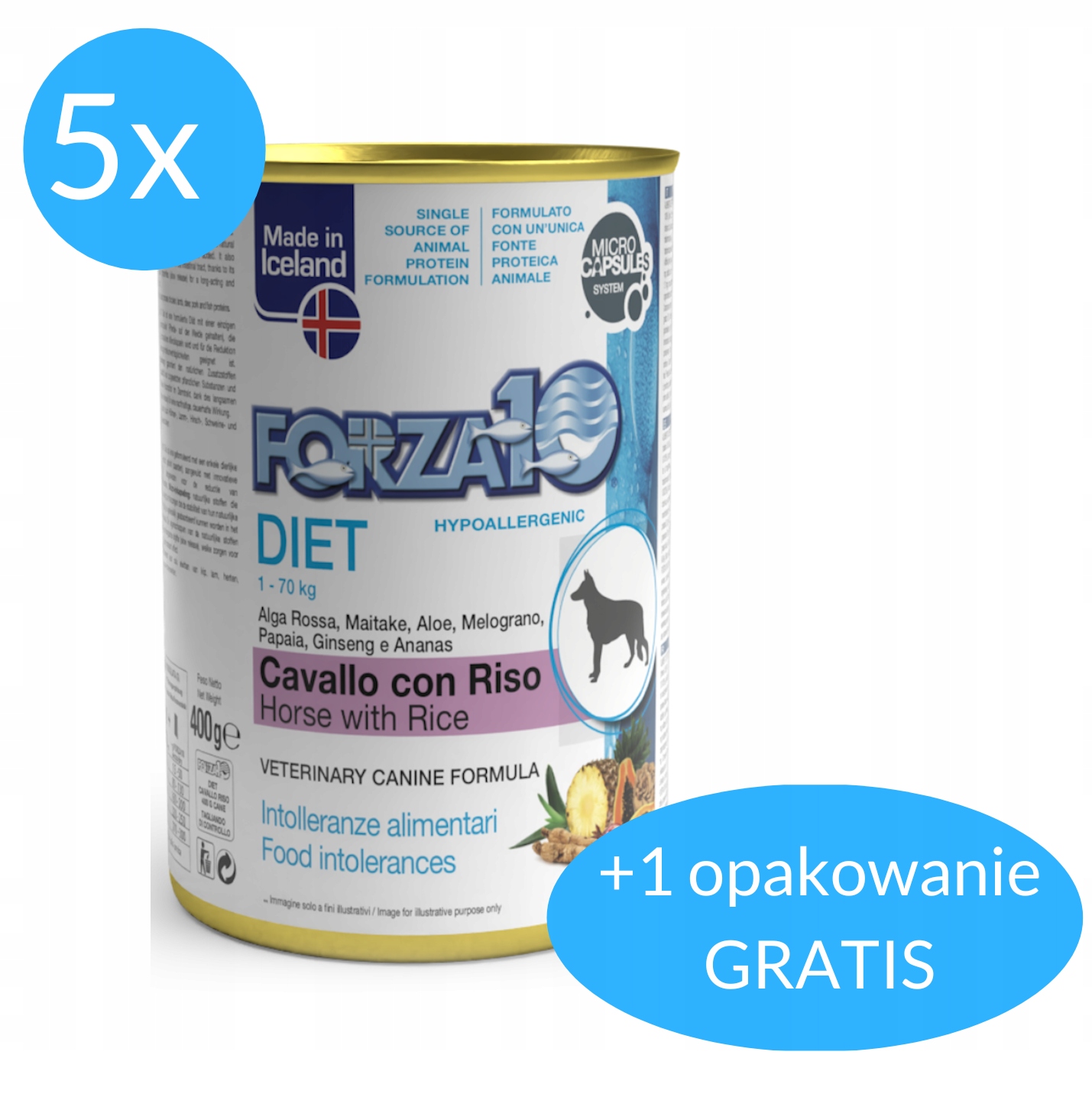 Forza10 Koňská dieta pro psa s rýží 5x400 g 400 g Bonus