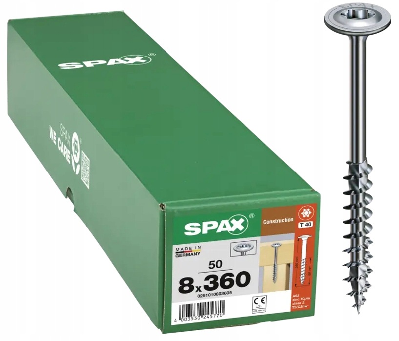 Talířový Šroub 50 Ks 8*360 MM Tx Wirox 0251010803605 Spax